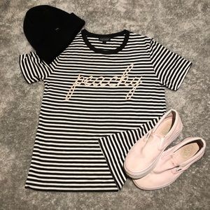 Striped Top Shop embroidered Tee